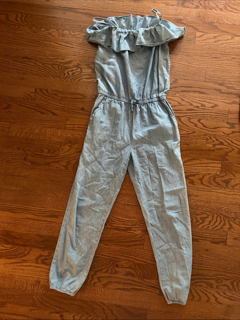 Polo by Ralph Lauren Light Blue Off-Shoulder Ruffle Jumpsuit